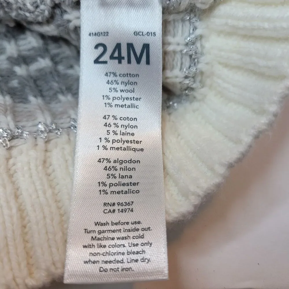 Baby B'gosh Cardigan Kids 24M White Excellent Fair Isle Shawl Collar Metallic